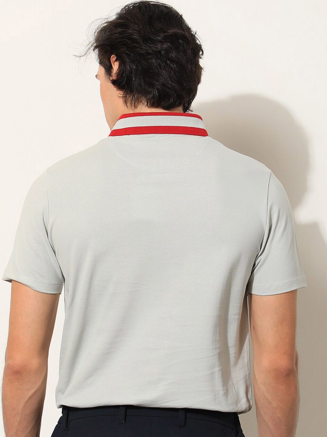 RARE RABBIT Men Divide Polo Collar Slim Fit Cotton T-Shirt