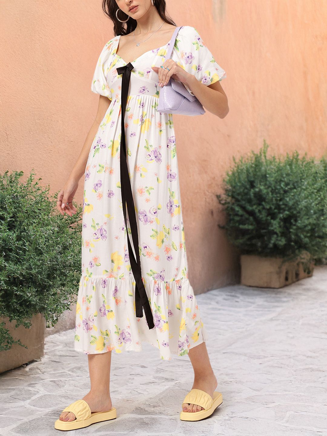 DressBerry Floral Galore Bow-Detail A-Line Midi Dress