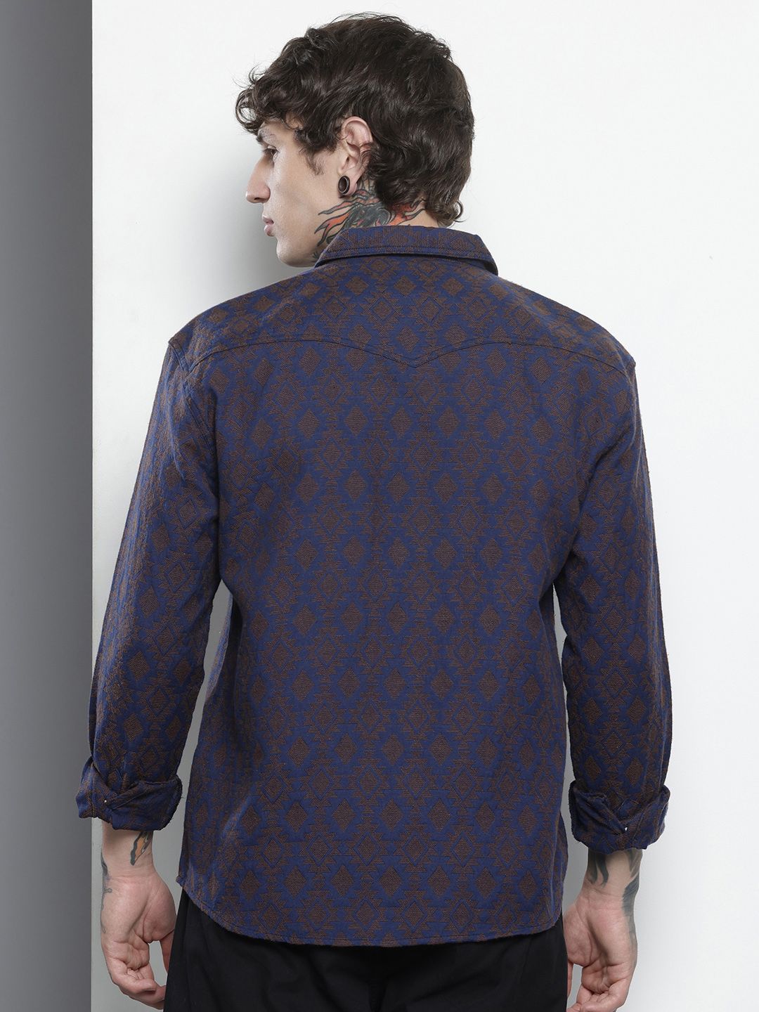 The Indian Garage Co Self-Design Geometric Drop-Shoulder Sleeves Relaxed Fit Casual Shirt