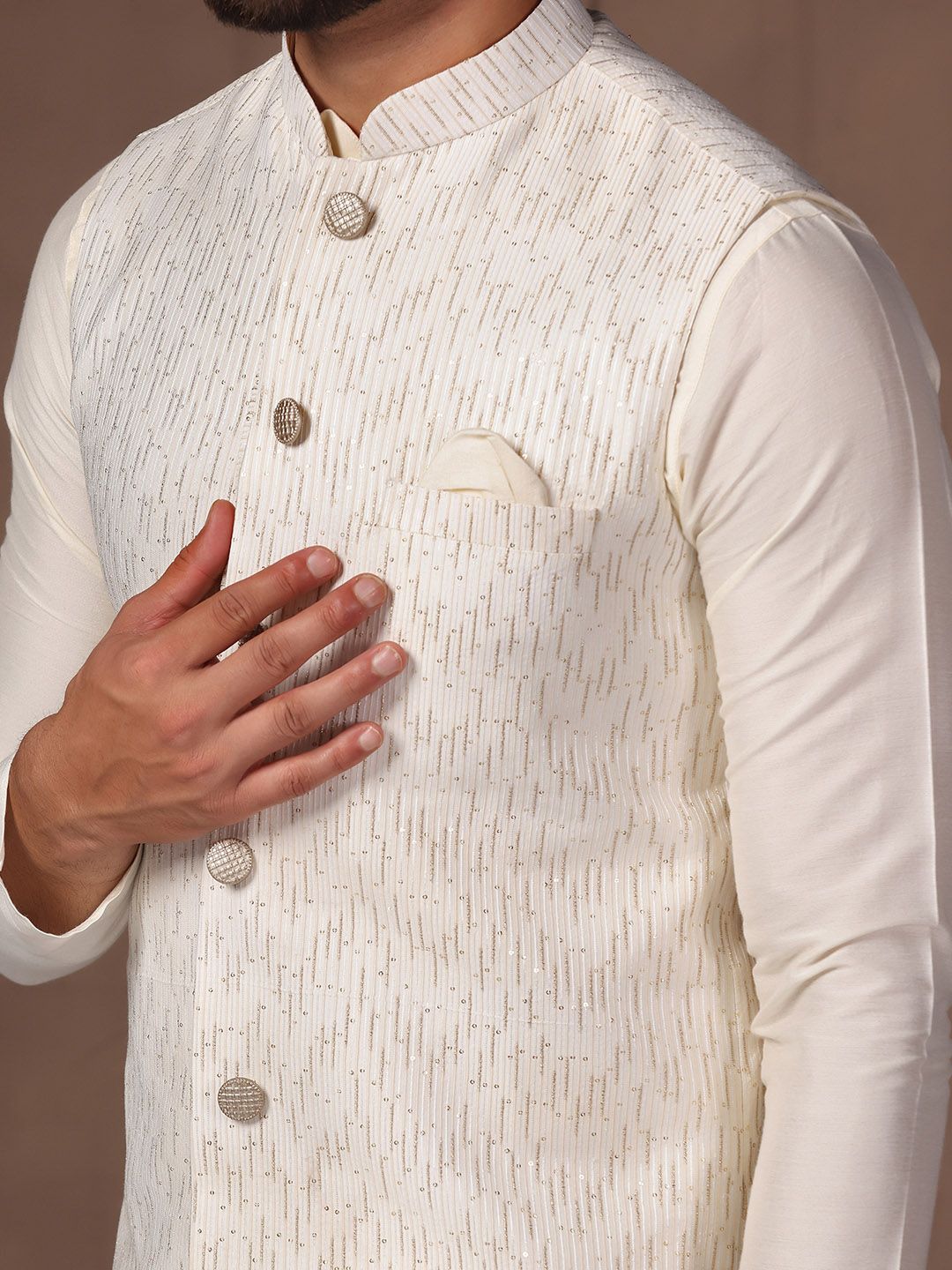 KISAH Mandarin Collar Kurta And Churidar With Nehru jacket