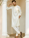 See Designs Striped Embroidered Sequined Straight Kurta
