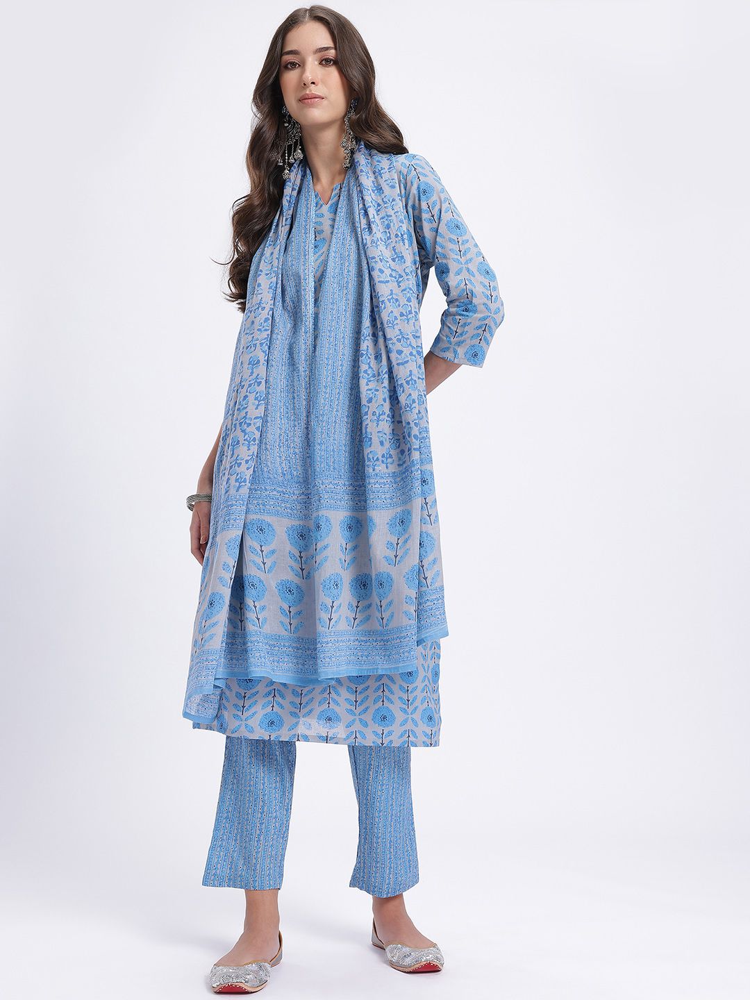 Anouk Ethnic Motifs Printed Kurta with Trousers & With Dupatta