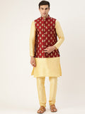 SOJANYA Mandarin Collar Silk Blend Regular Kurta With Churidar & Nehru jacket