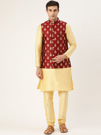 SOJANYA Mandarin Collar Silk Blend Regular Kurta With Churidar & Nehru jacket