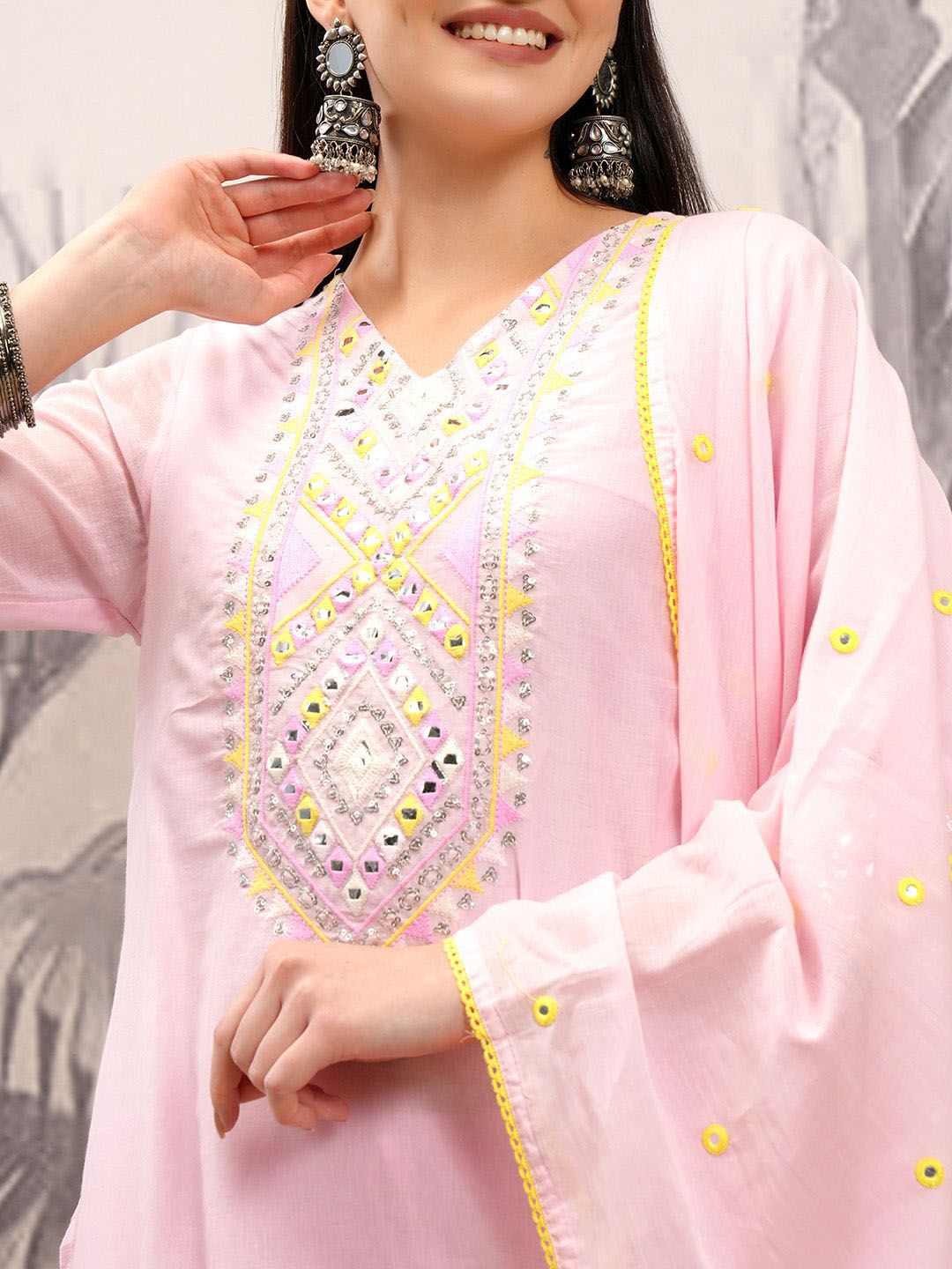 Vishudh Ethnic Motifs Embroidered Pure Cotton Straight Kurta & Sharara With Dupatta