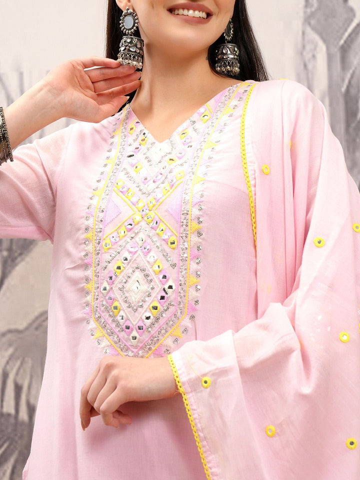 Vishudh Ethnic Motifs Embroidered Pure Cotton Straight Kurta & Sharara With Dupatta