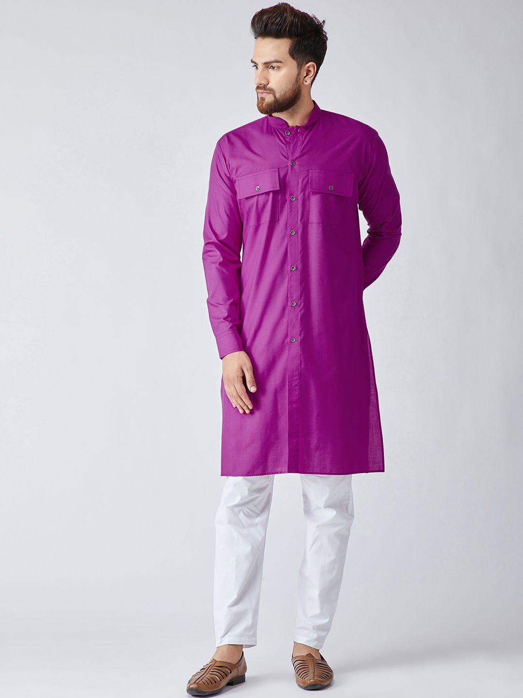 SOJANYA Lelaki Ungu Solid Kurta Lurus