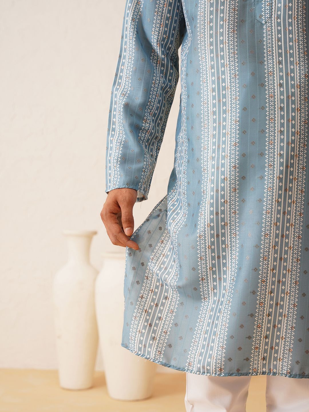 SOJANYA Printed Mandarin Collar Regular Kurta with Churidar
