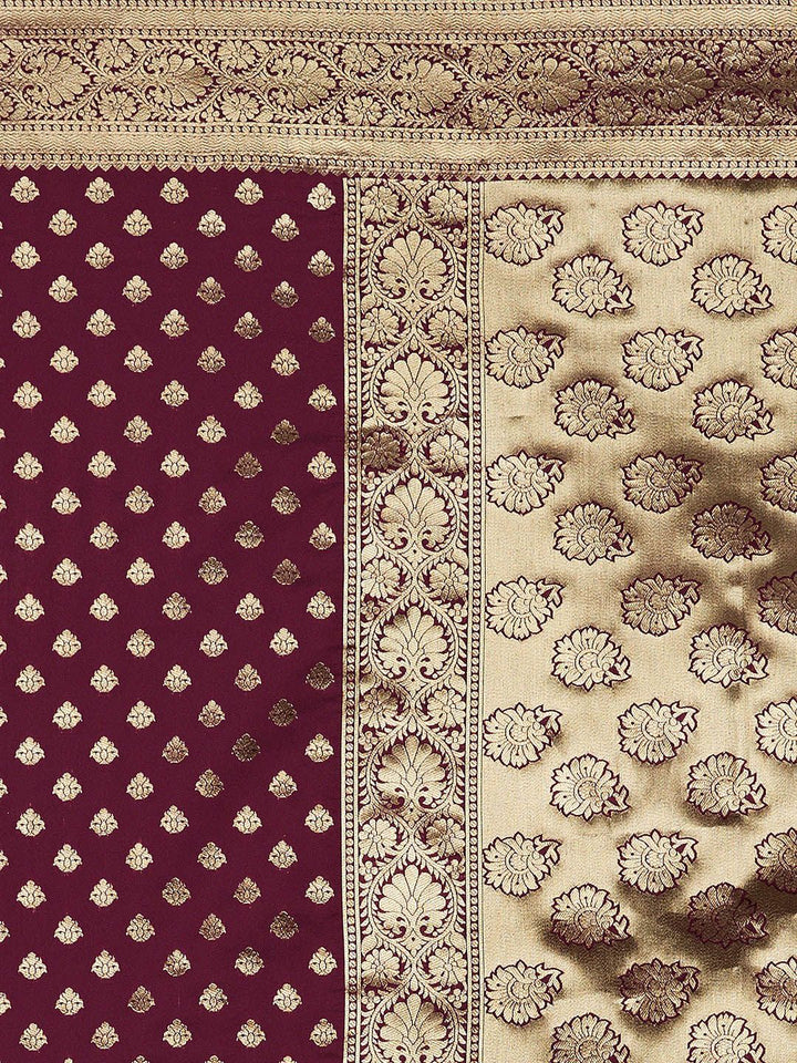 Mitera Magenta & Gold-Toned Silk Blend Woven Design Kanjeevaram Saree
