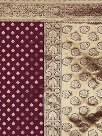 Mitera Magenta & Gold-Toned Silk Blend Woven Design Kanjeevaram Saree