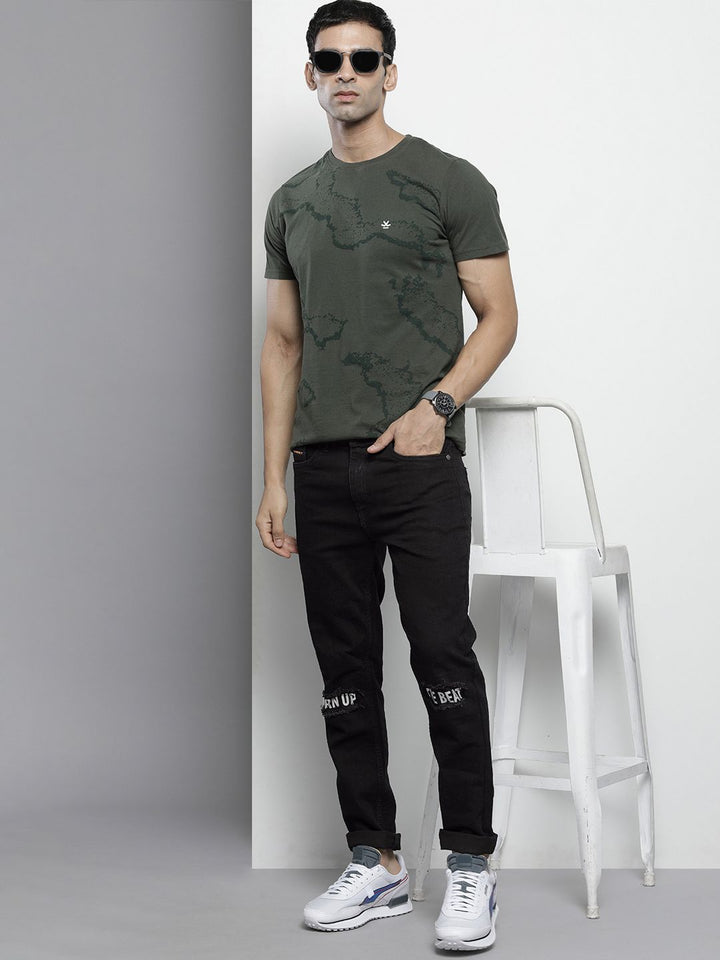 The Indian Garage Co Men Black Slim Fit Applique Stretchable Jeans