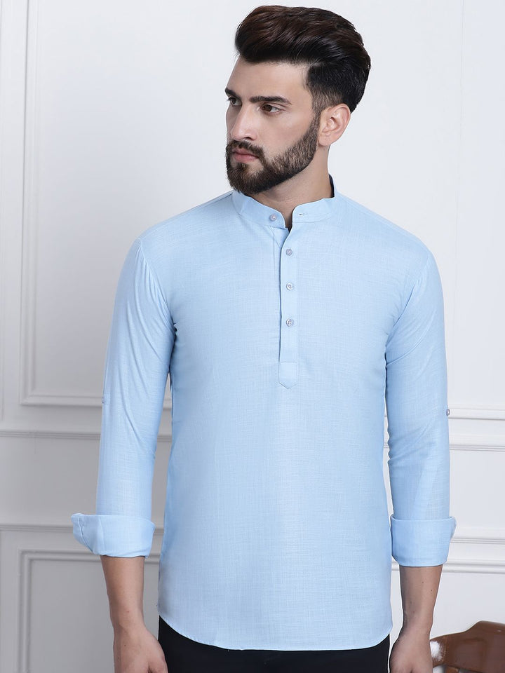 Anug by SOJANYA Men Blue Band Collar Kurta