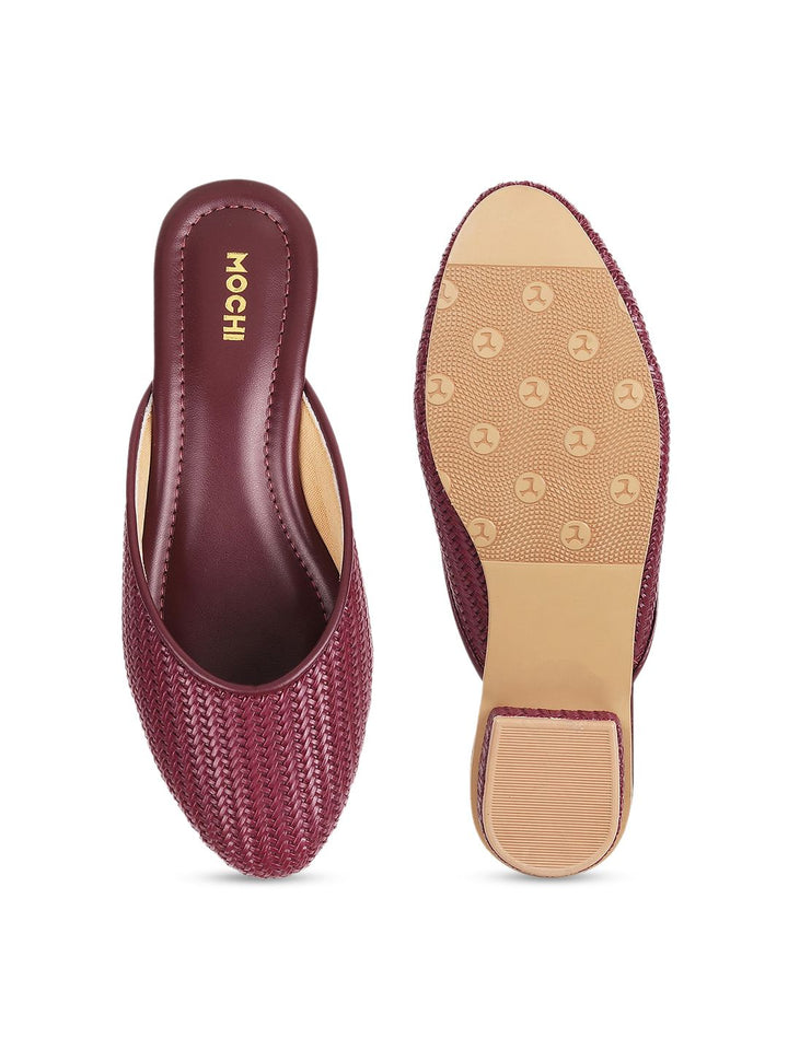Mochi Woven Design Block Mules With Open Back