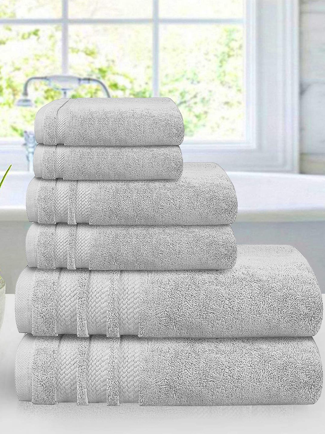 MYTRIDENT Unisex Set Of 6 Grey Solid 625 GSM Cotton Towels