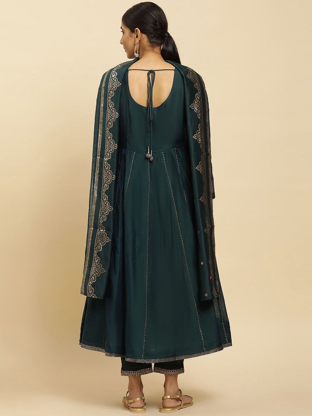 W Ethnic Motifs Embroidered Round Neck Thread Work Anarkali Kurta With Trousers & Dupatta