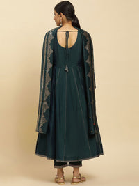 W Ethnic Motifs Embroidered Round Neck Thread Work Anarkali Kurta With Trousers & Dupatta