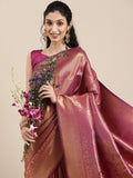 Saree mall Magenta Ethnic Motifs Zari Silk Blend Banarasi Sarees