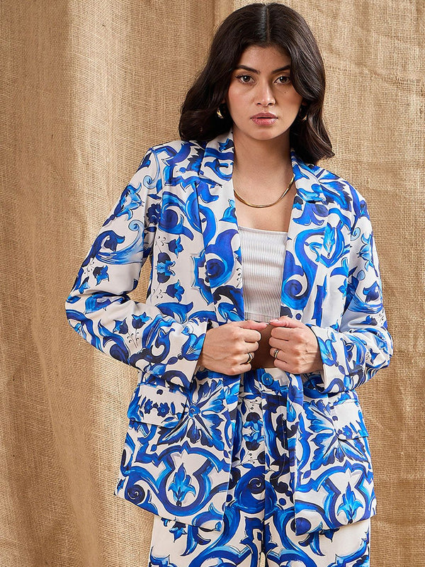 SASSAFRAS Floral Printed Open Front Blazers