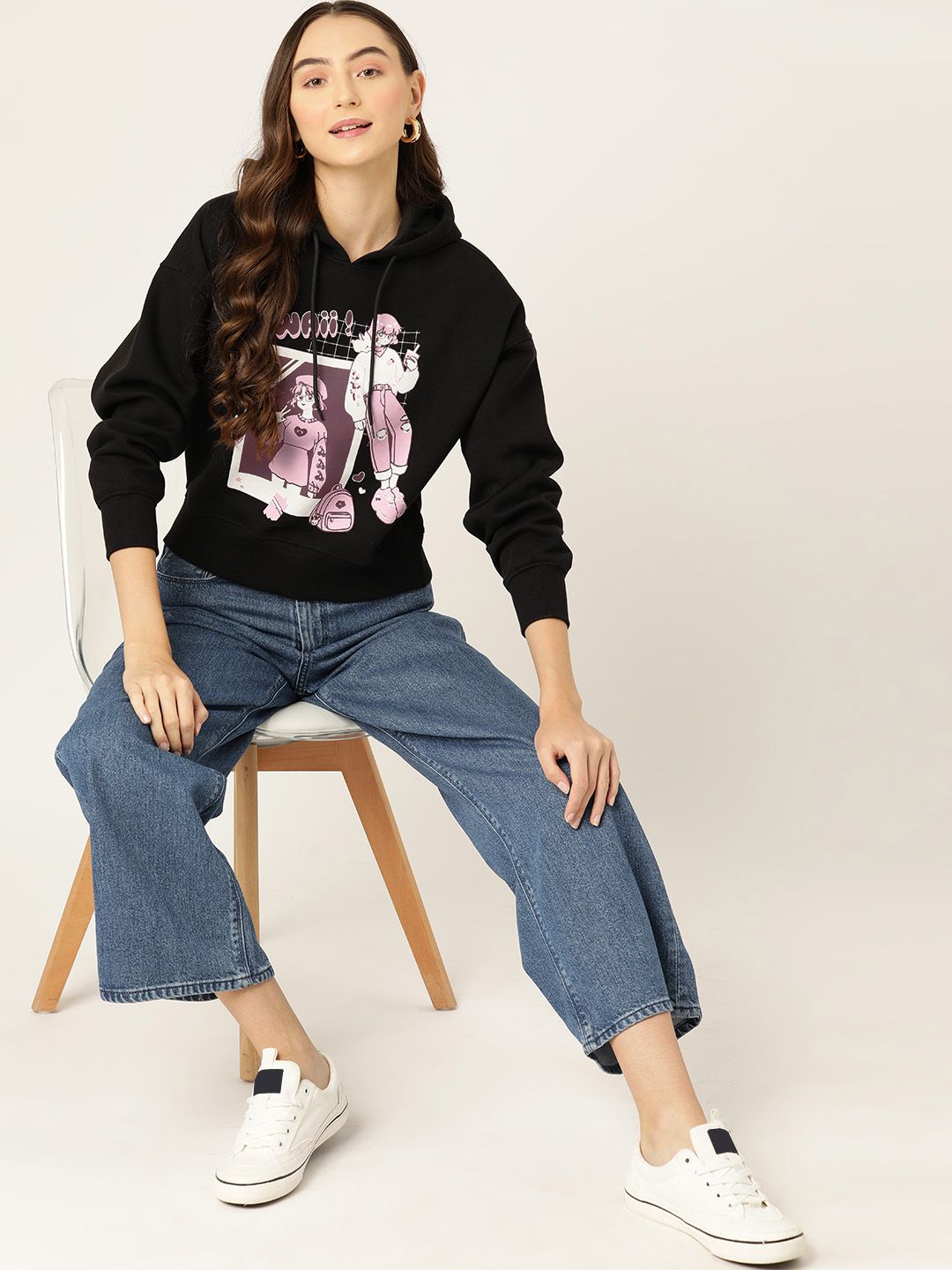 DressBerry Kawaii Printed Drop-Shoulder Hooded Sweatshirt