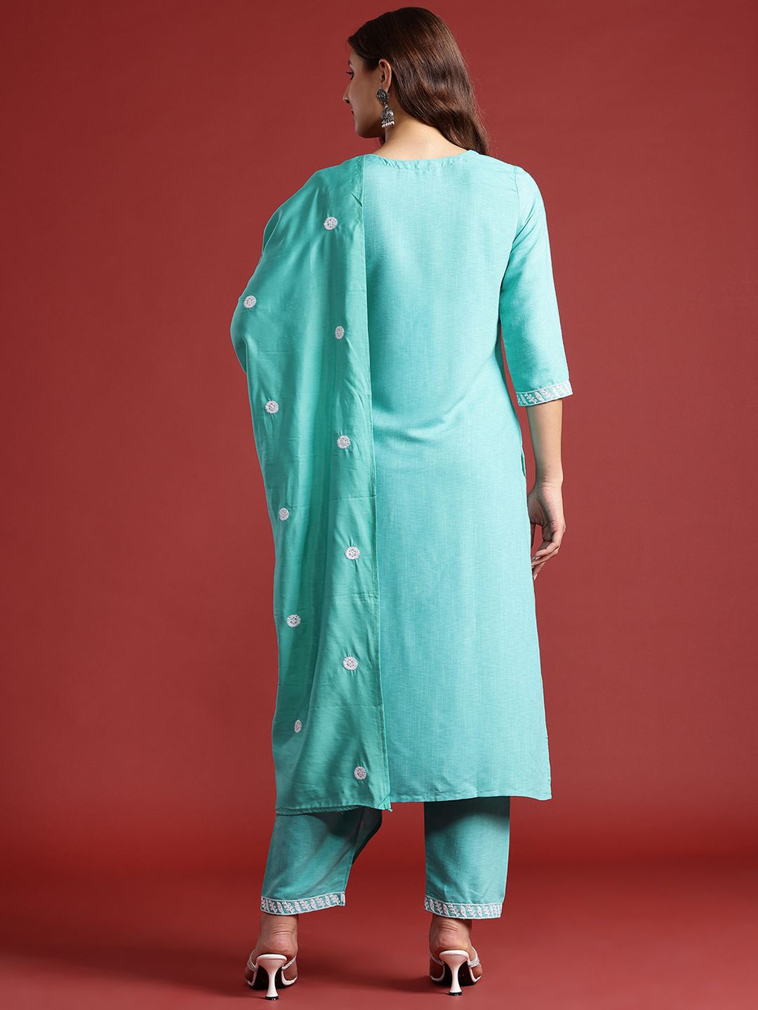 Anouk Floral Embroidered Kurta with Trousers & With Dupatta