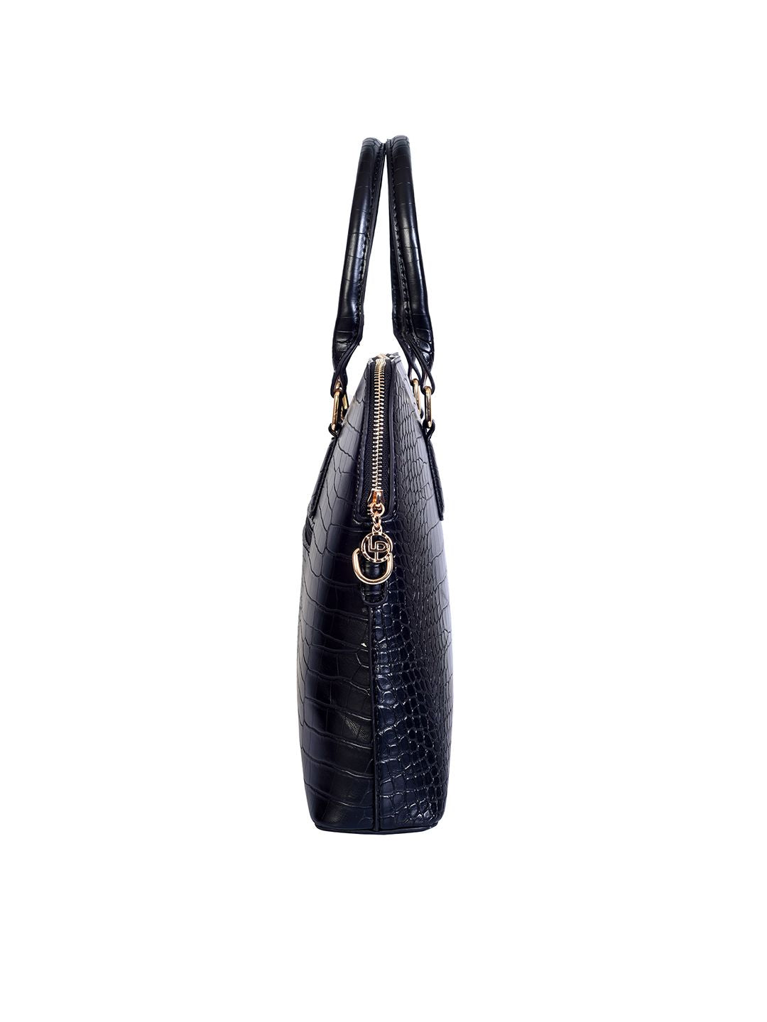 Lino Perros Women Black Croc-Textured Laptop Bag with Detachable Sling Strap