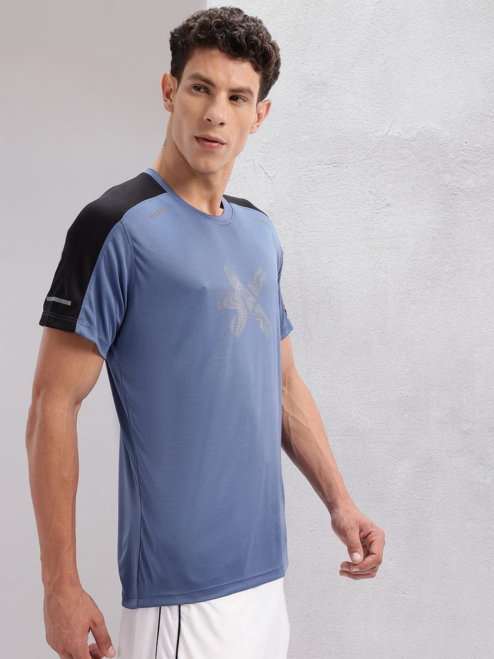 HRX by Hrithik Roshan Brand Logo Printed Rapid-Dry Training T-shirt with Panelling Detail