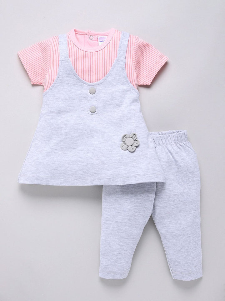 Moms Love Infant Girls Pure Cotton Striped Dress with Trousers