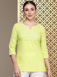 House of Pataudi  Jashn Pure Cotton Thread Work Floral Embroidered Mirror Work Kurti