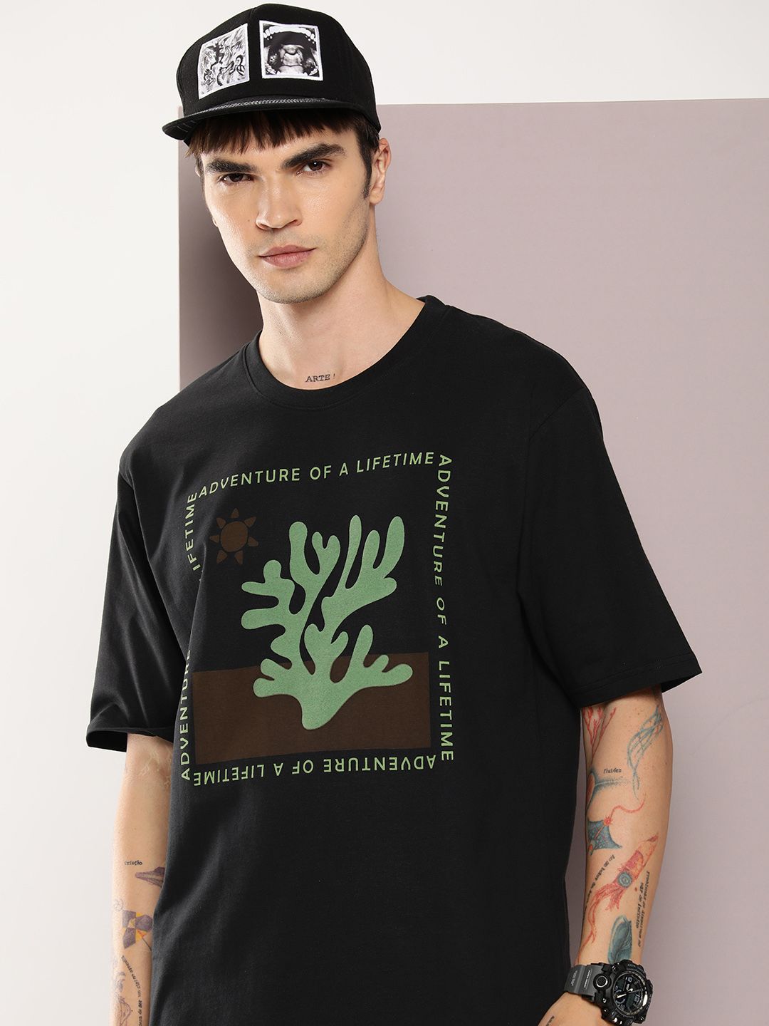 DILLINGER Men Graphic Printed Embossed Oversized T-shirt