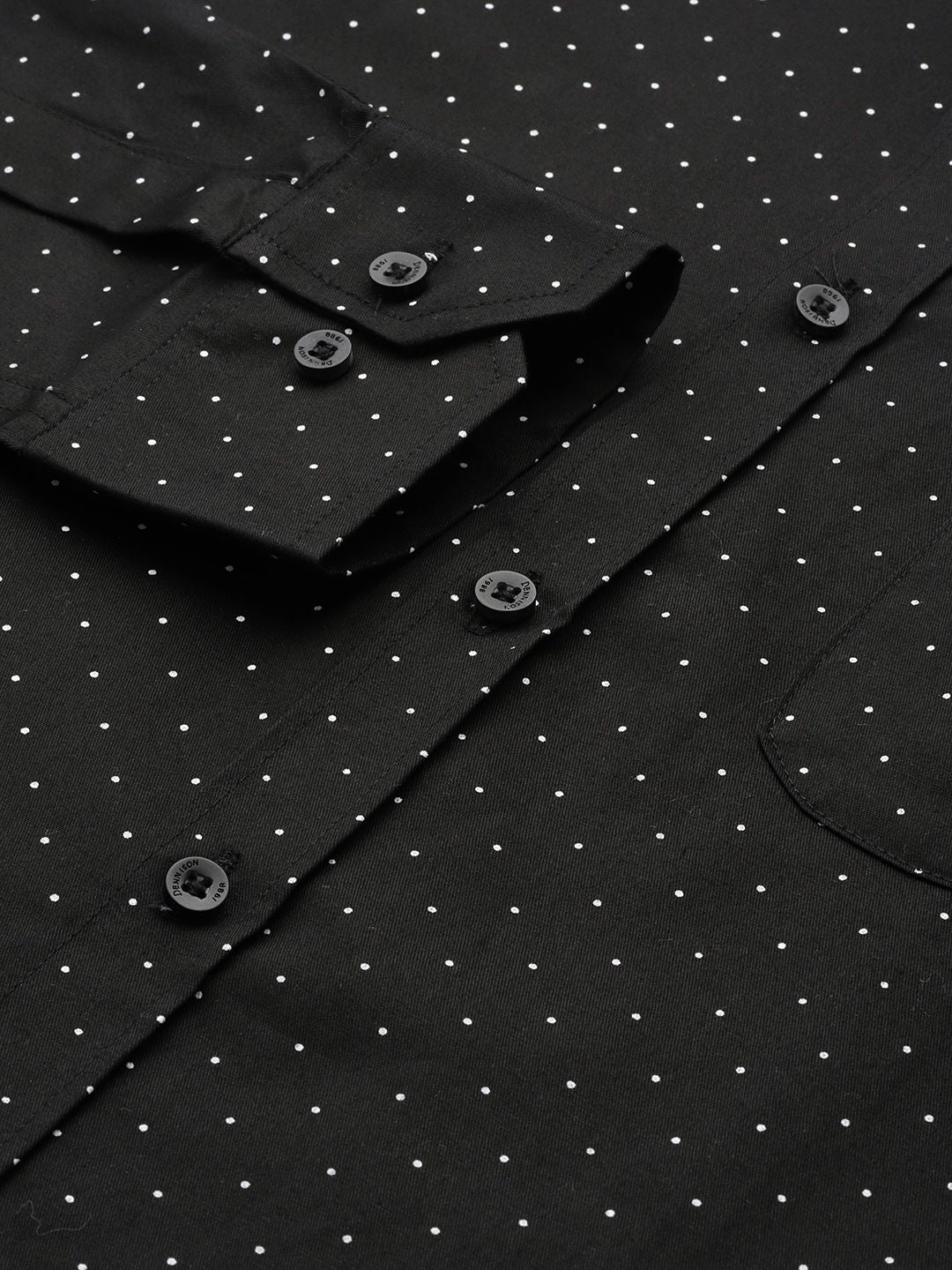 DENNISON Men Black Smart Polka Dots Printed Formal Shirt