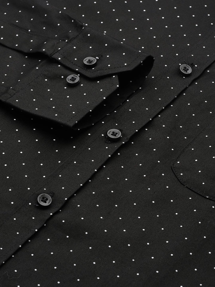 DENNISON Men Black Smart Polka Dots Printed Formal Shirt