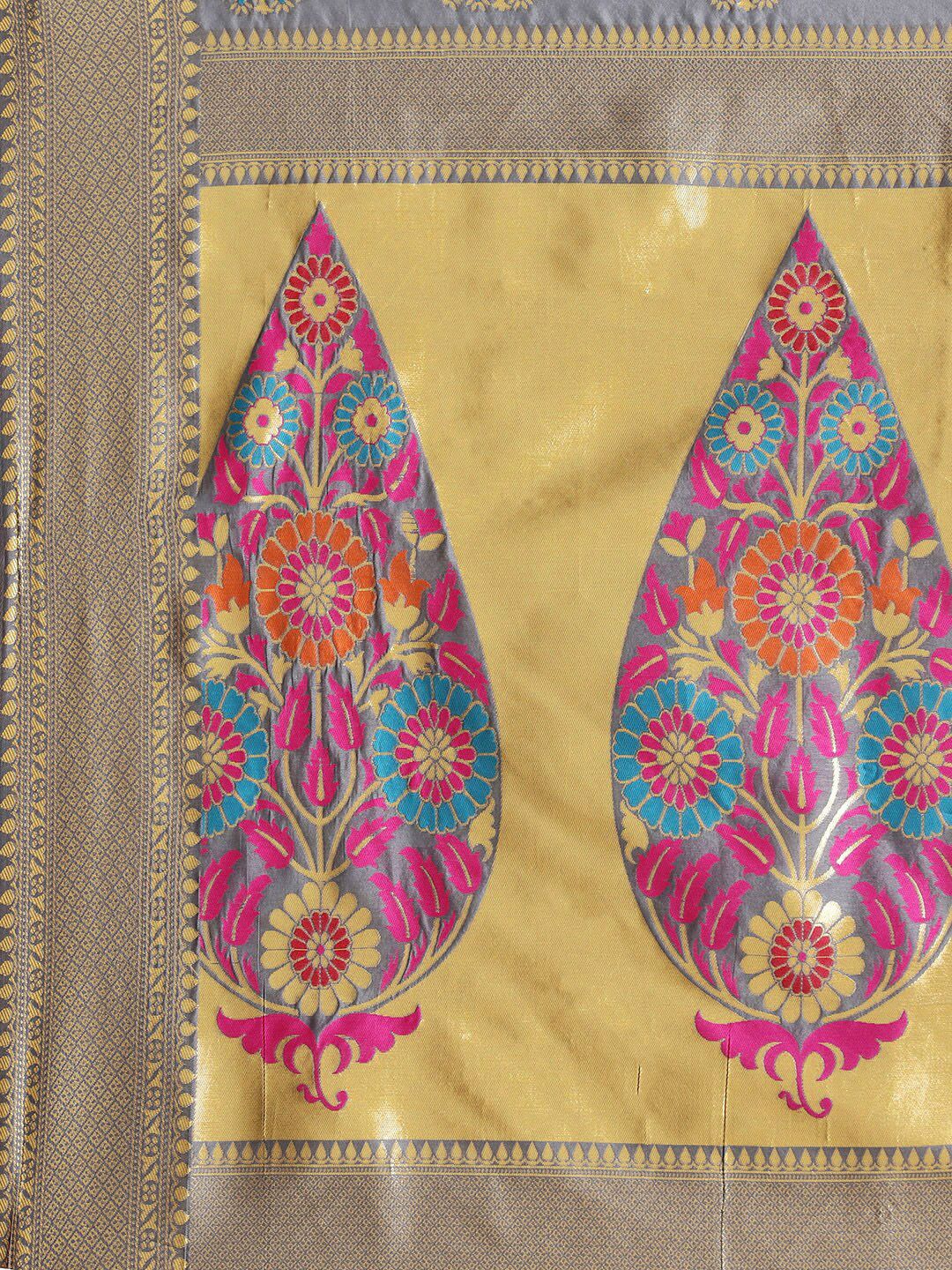 Saree mall Grey & Golden Woven Design Banarasi Saree