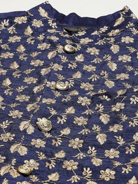 SOJANYA Kurta Kapas Tulen Chikankari Biru Lelaki dengan Jaket Churidar & Nehru