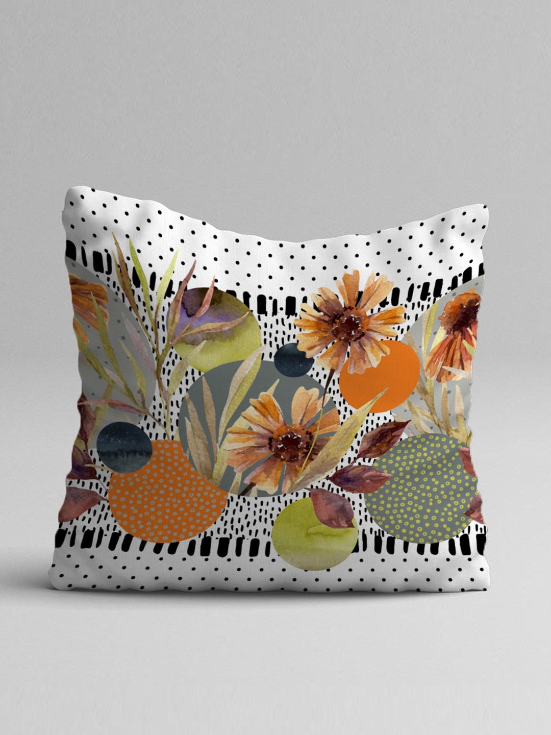 STITCHNEST Set Of 5 Yellow & Green Floral Square Cushion Covers