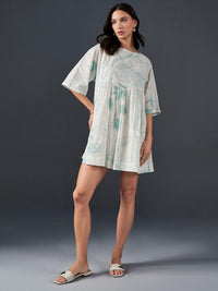 AND Floral Printed Boat Neck Pure Cotton Mini A-Line Dress