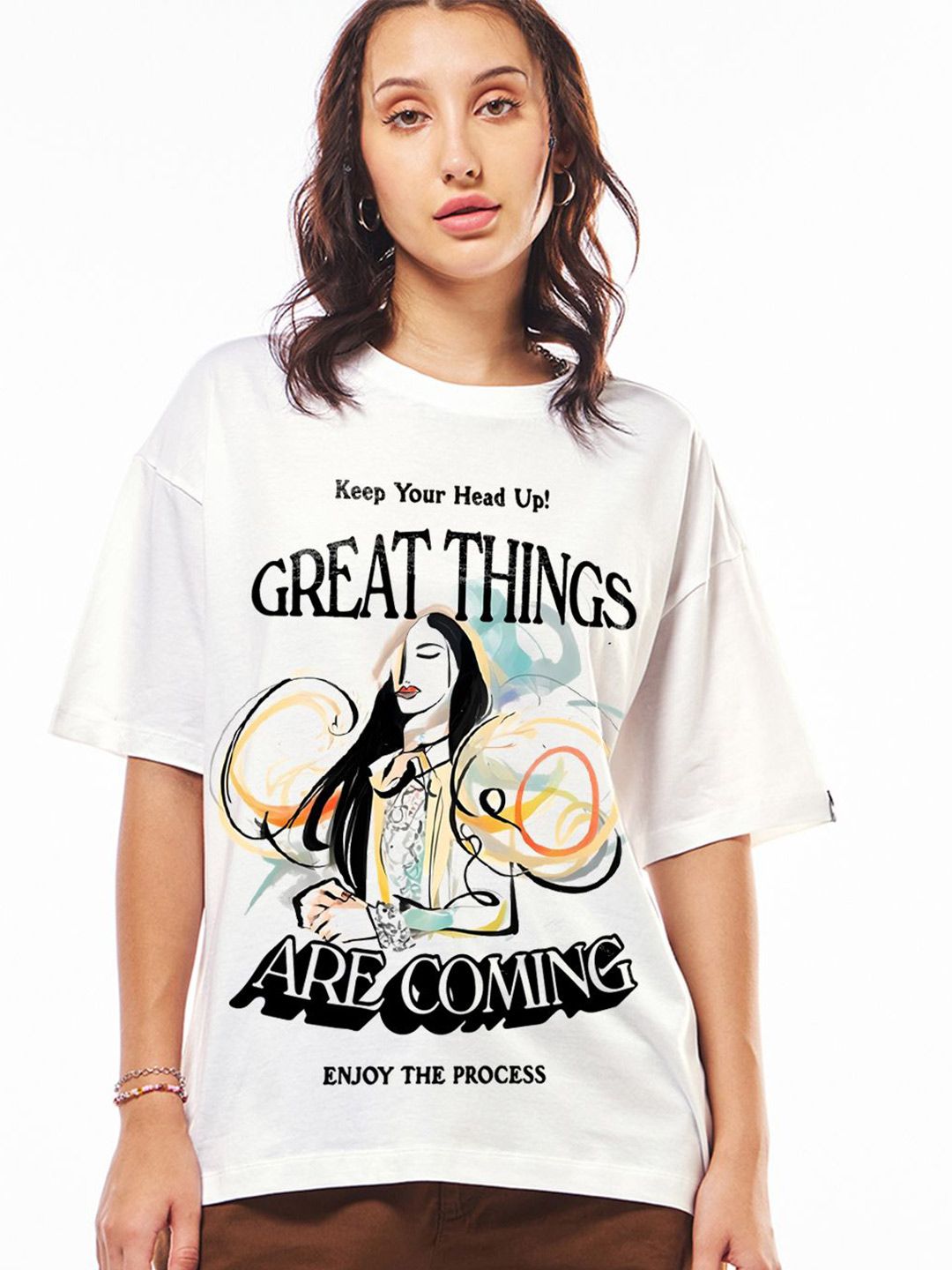 Bewakoof Women Typography Printed Round Neck Pure Cotton Oversized T-shirt