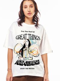 Bewakoof Women Typography Printed Round Neck Pure Cotton Oversized T-shirt