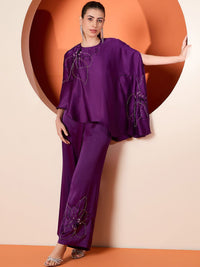 Antheaa Embellished Satin Top With Trousers Co-Ords