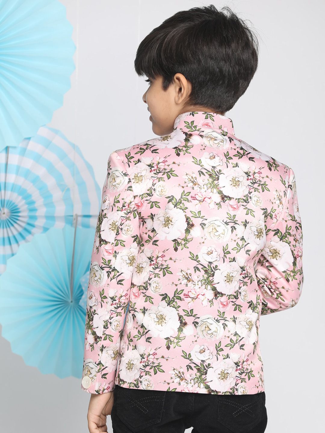 VASTRAMAY Boys Floral Printed Slim-Fit Bandhgala Jodhpuri Blazer