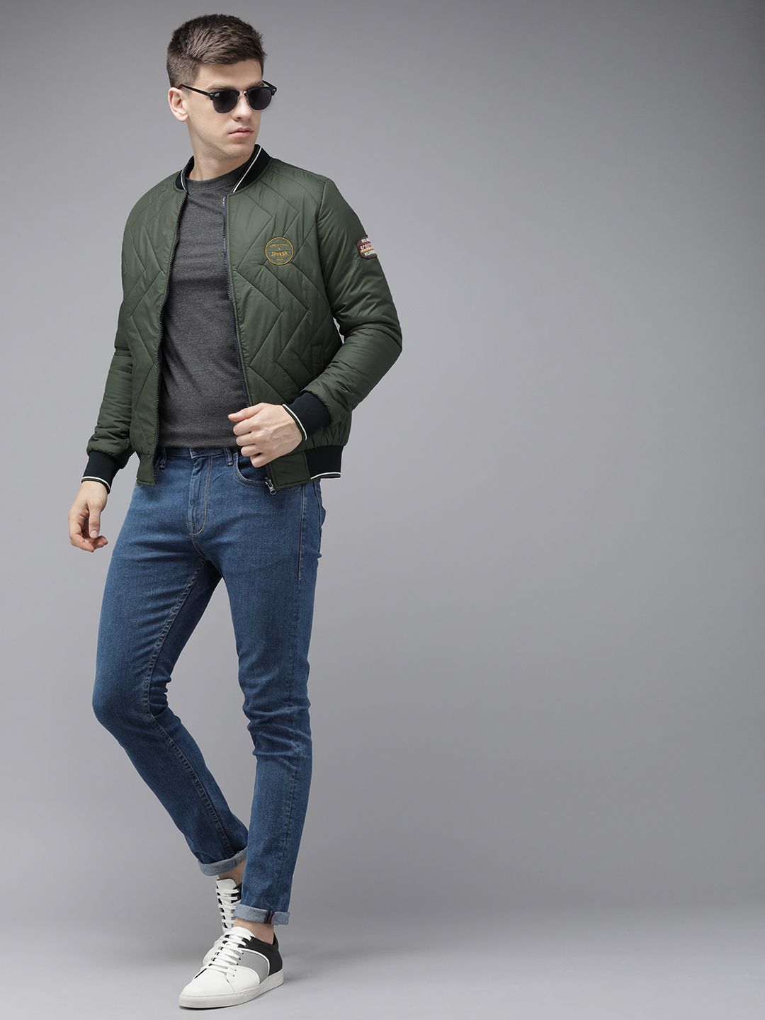 SPYKAR Solid Mandarin Collar Reversible Puffer Jacket