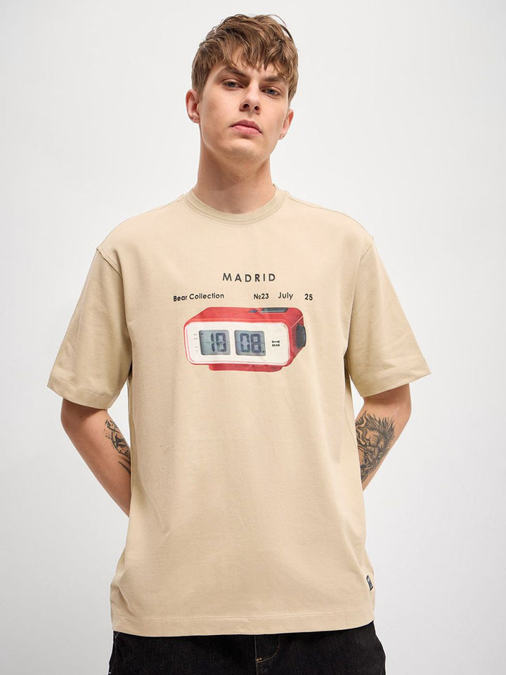 THE BEAR HOUSE Men Graphic Printed Round Neck Pure Cotton Oversized T-shirt