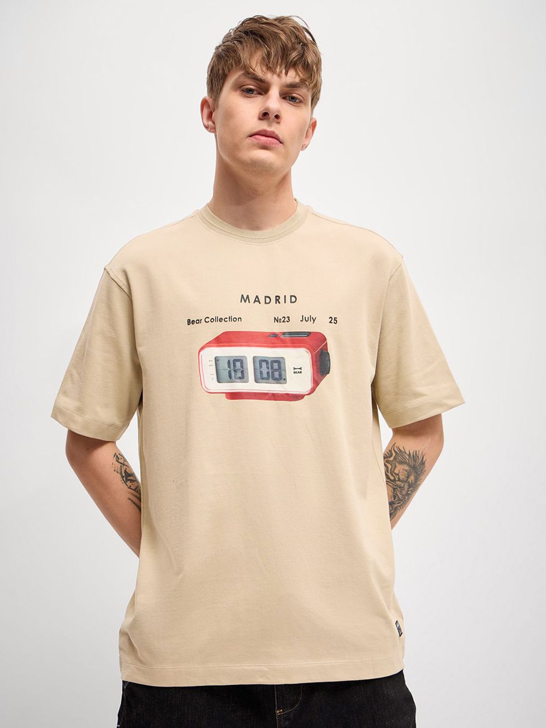 THE BEAR HOUSE Men Graphic Printed Round Neck Pure Cotton Oversized T-shirt