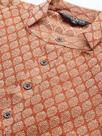 Sojanya Men Rust Orange & Cream-coloured Jacquard Woven Design Kurta With Churidar