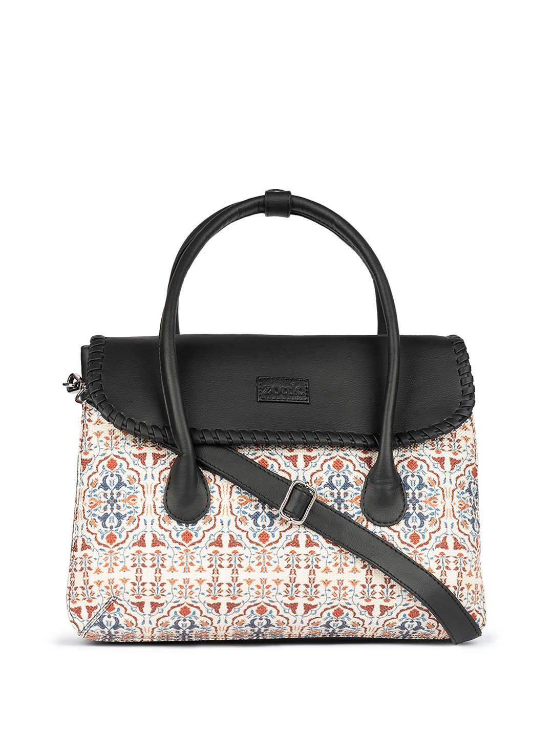 ZOUK Agra Floral Printed Jute Handheld Bag