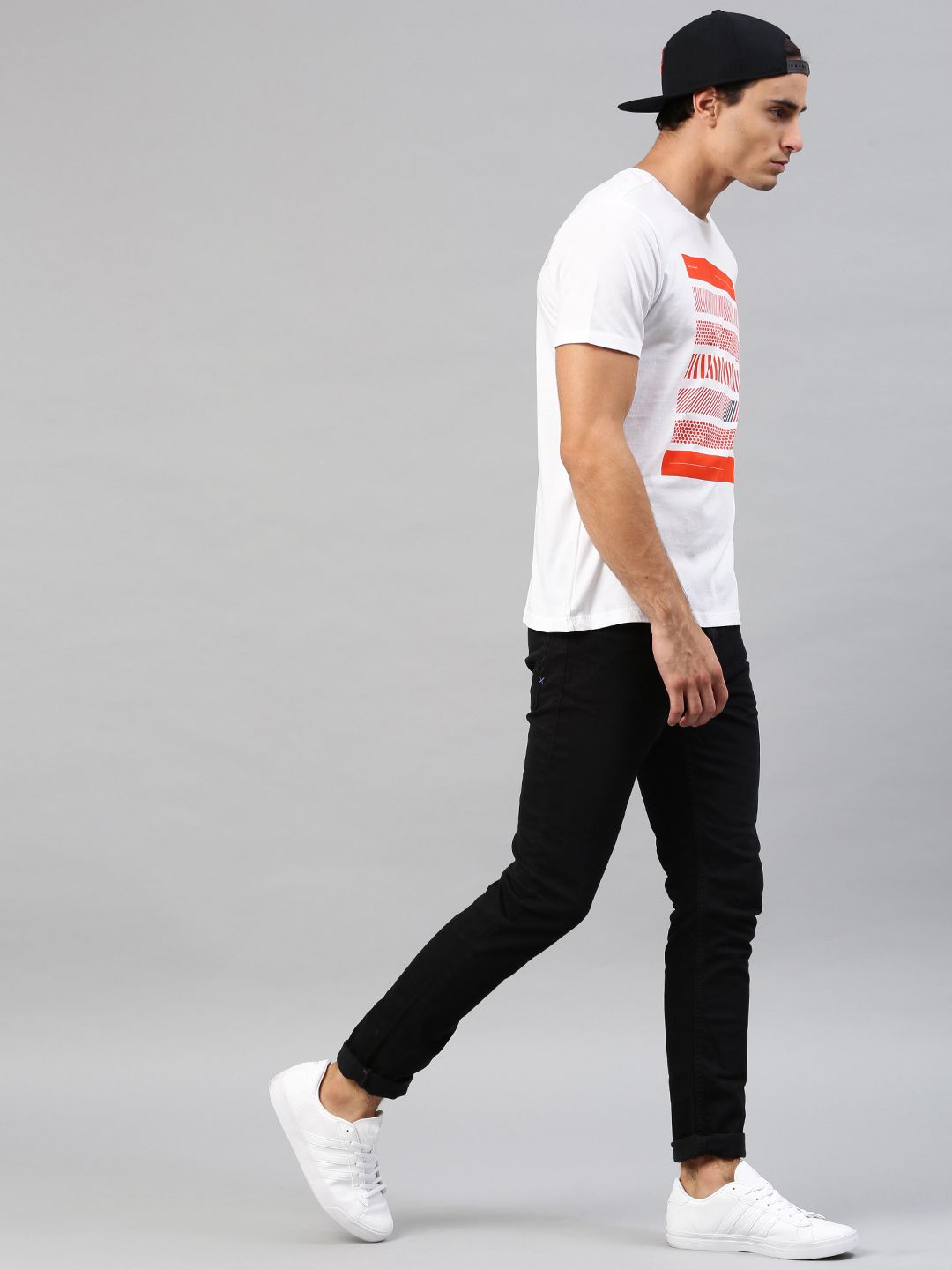 HRX by Hrithik Roshan Men White  Orange Printed Cotton Pure Cotton T-shirt