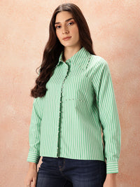 all about you  Studded Striped Pocket Detail Casual Shirt