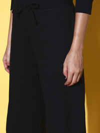SASSAFRAS Women Classic Black Printed Sweatshirt with Solid Trousers