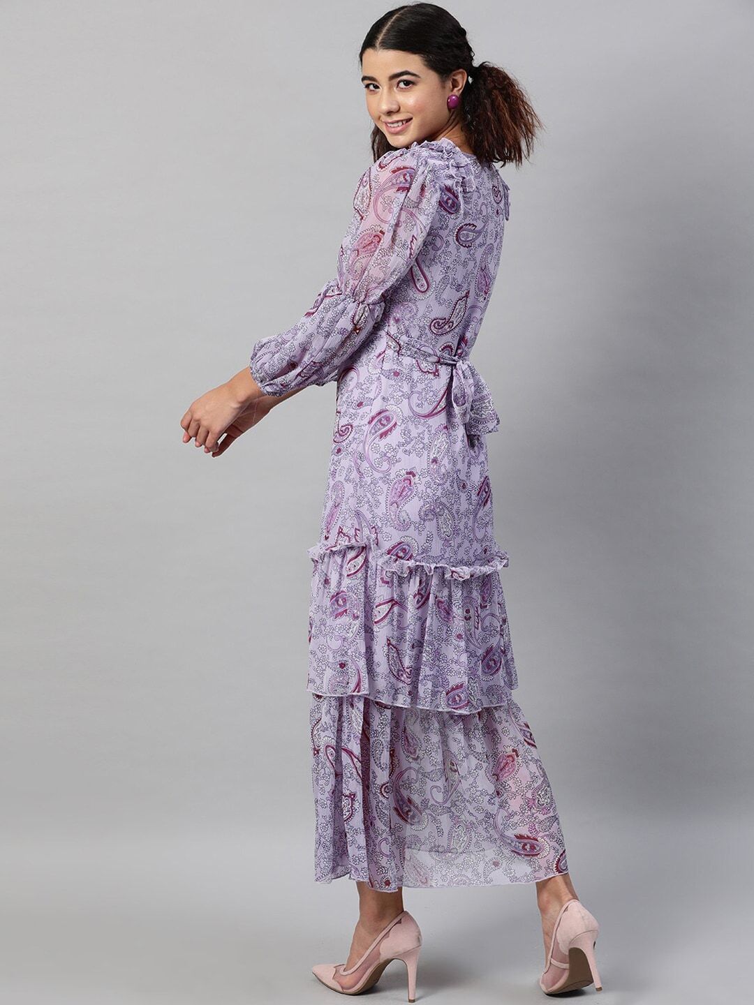 STREET 9 Lavender & Maroon Ethnic Motifs Chiffon Maxi Dress