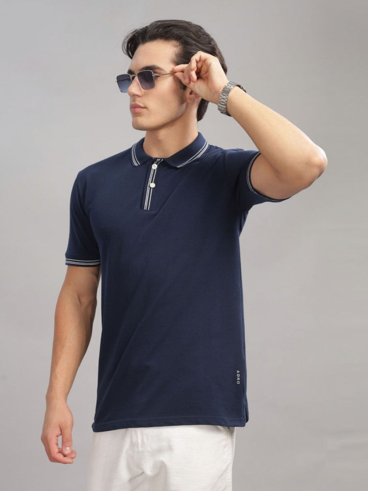 ADRO Men Polo Collar Applique T-shirt