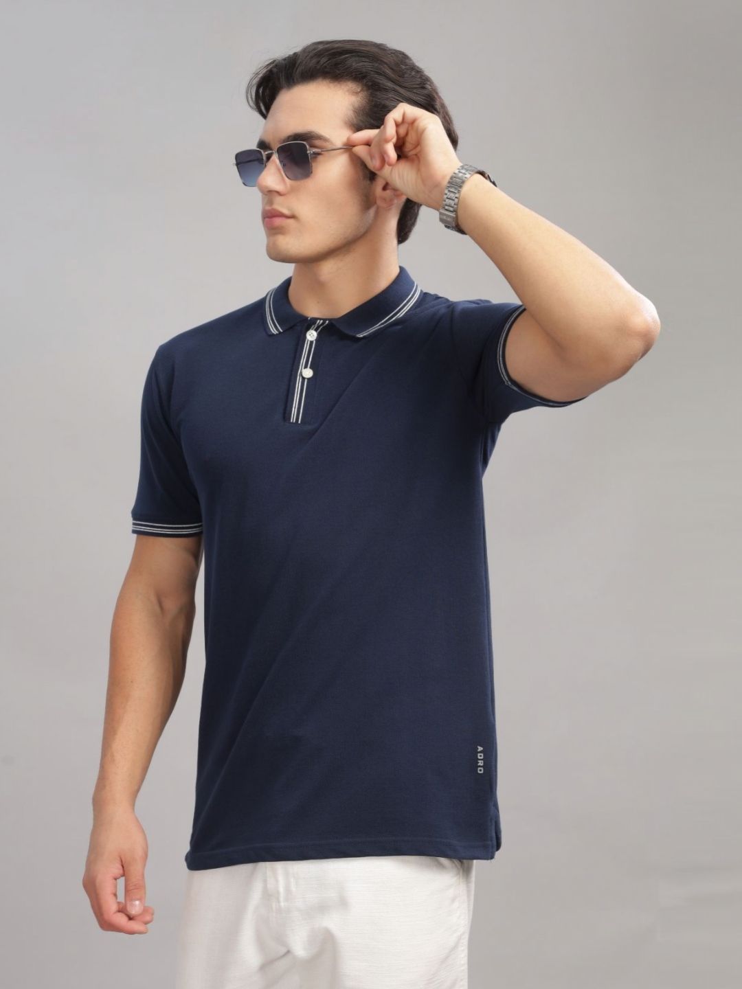 ADRO Men Polo Collar Applique T-shirt